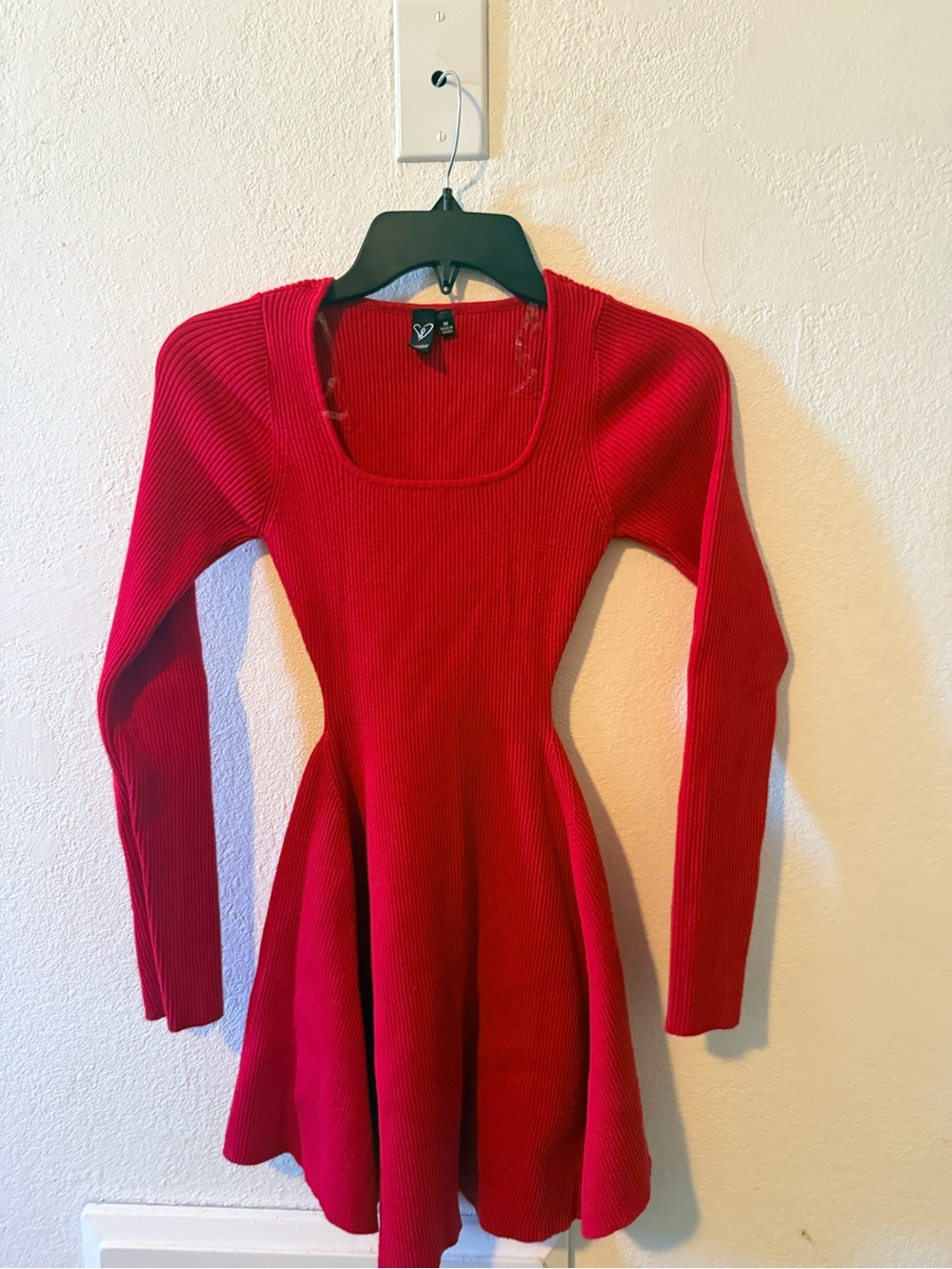 Windsor Red Ribbed Fit-and-Flare Scoop Neck Dress